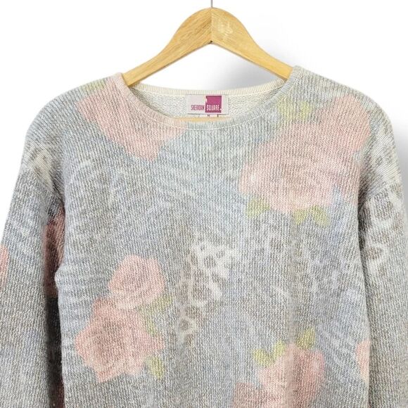 Vintage 80s Soft Silk and Angora Knit Blend Floral Animal Print Sweater Size M - Picture 2 of 7